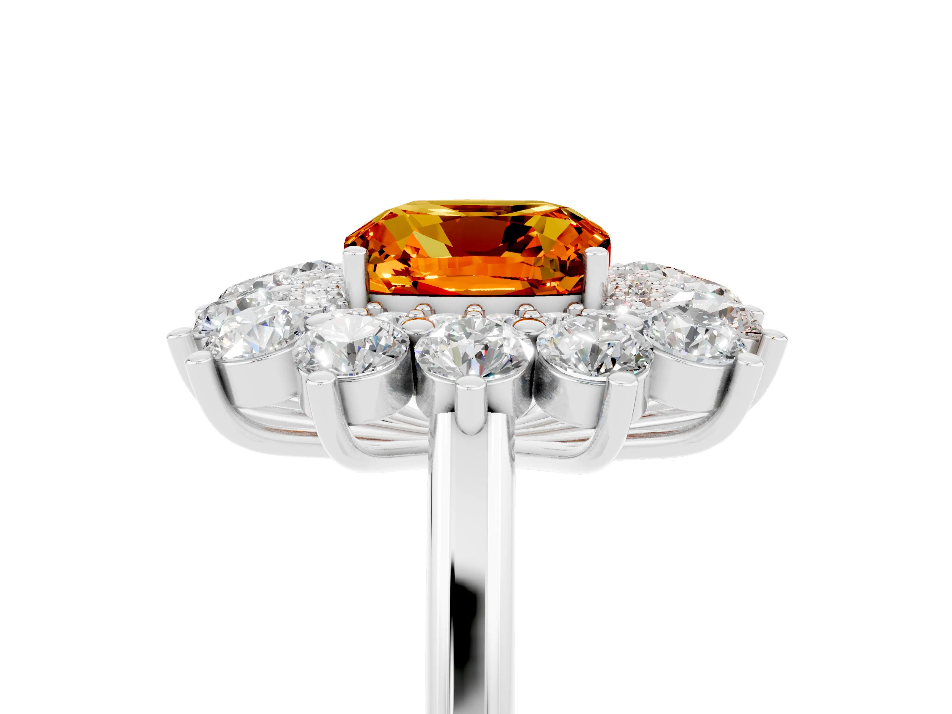 White gold Cushion Cut Halo Cluster Diamond Ring with Pave Band and Four-Prong Setting_5