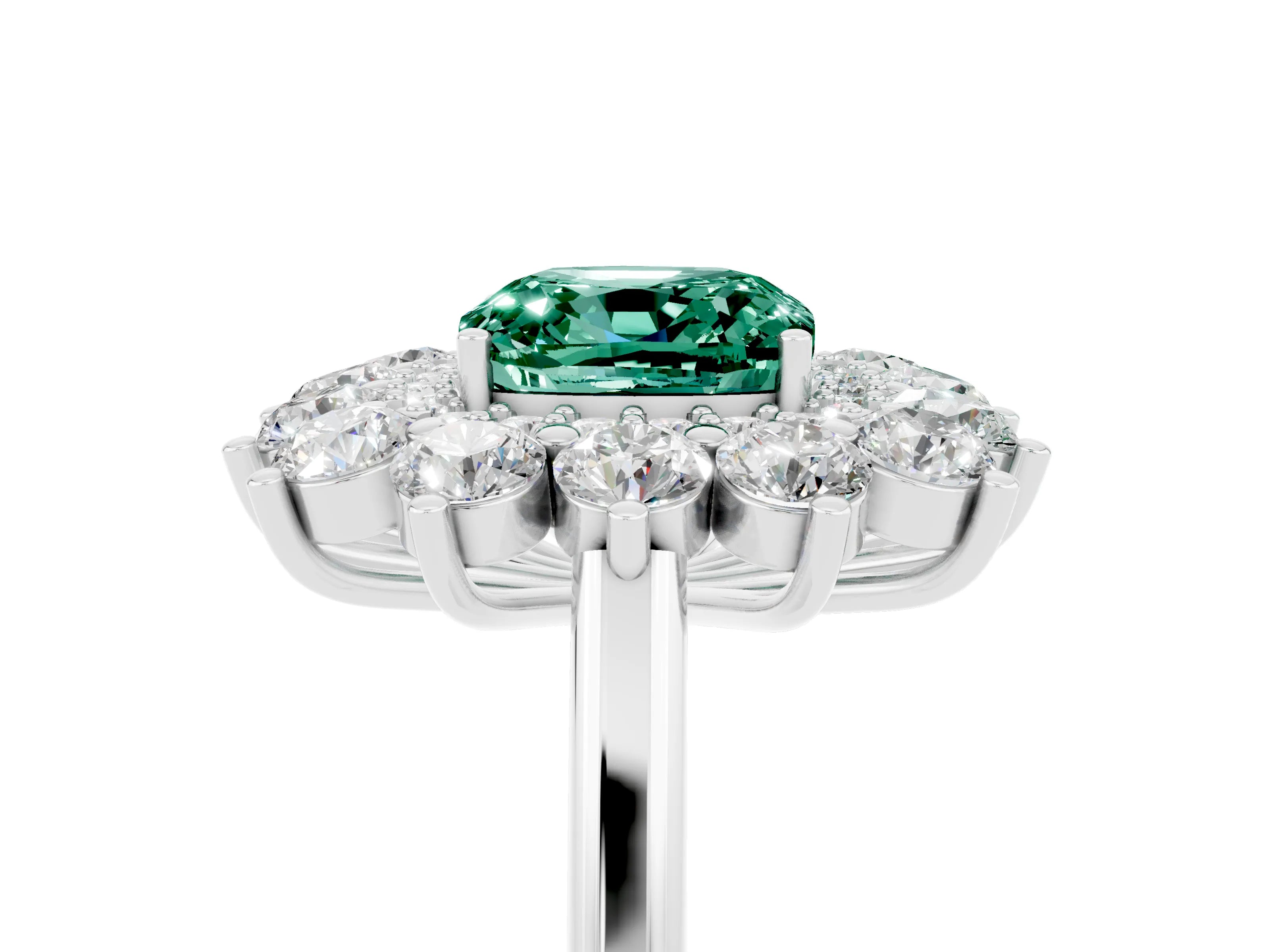 White gold Cushion Cut Halo Cluster Diamond Ring with Pave Band and Four-Prong Setting_5