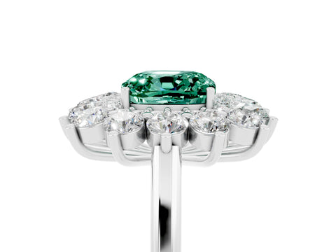 White gold Cushion Cut Halo Cluster Diamond Ring with Pave Band and Four-Prong Setting_5