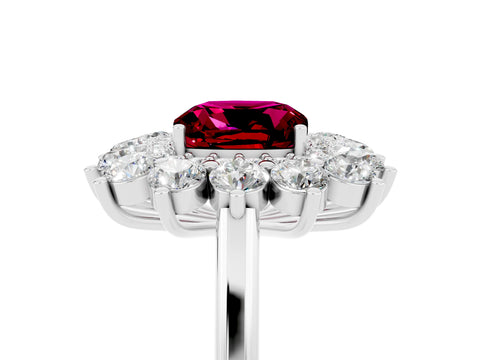 White gold Cushion Cut Halo Cluster Diamond Ring with Pave Band and Four-Prong Setting_5
