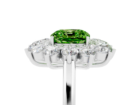 White gold Cushion Cut Halo Cluster Diamond Ring with Pave Band and Four-Prong Setting_5