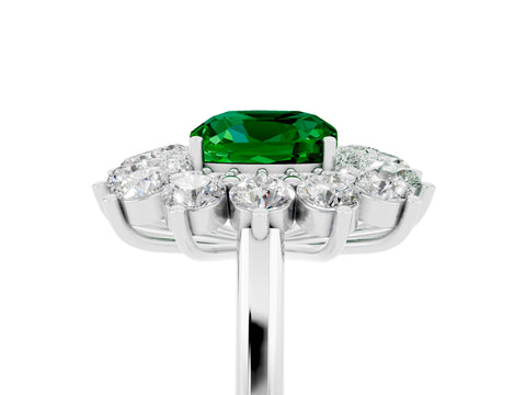 White gold Cushion Cut Halo Cluster Diamond Ring with Pave Band and Four-Prong Setting_5
