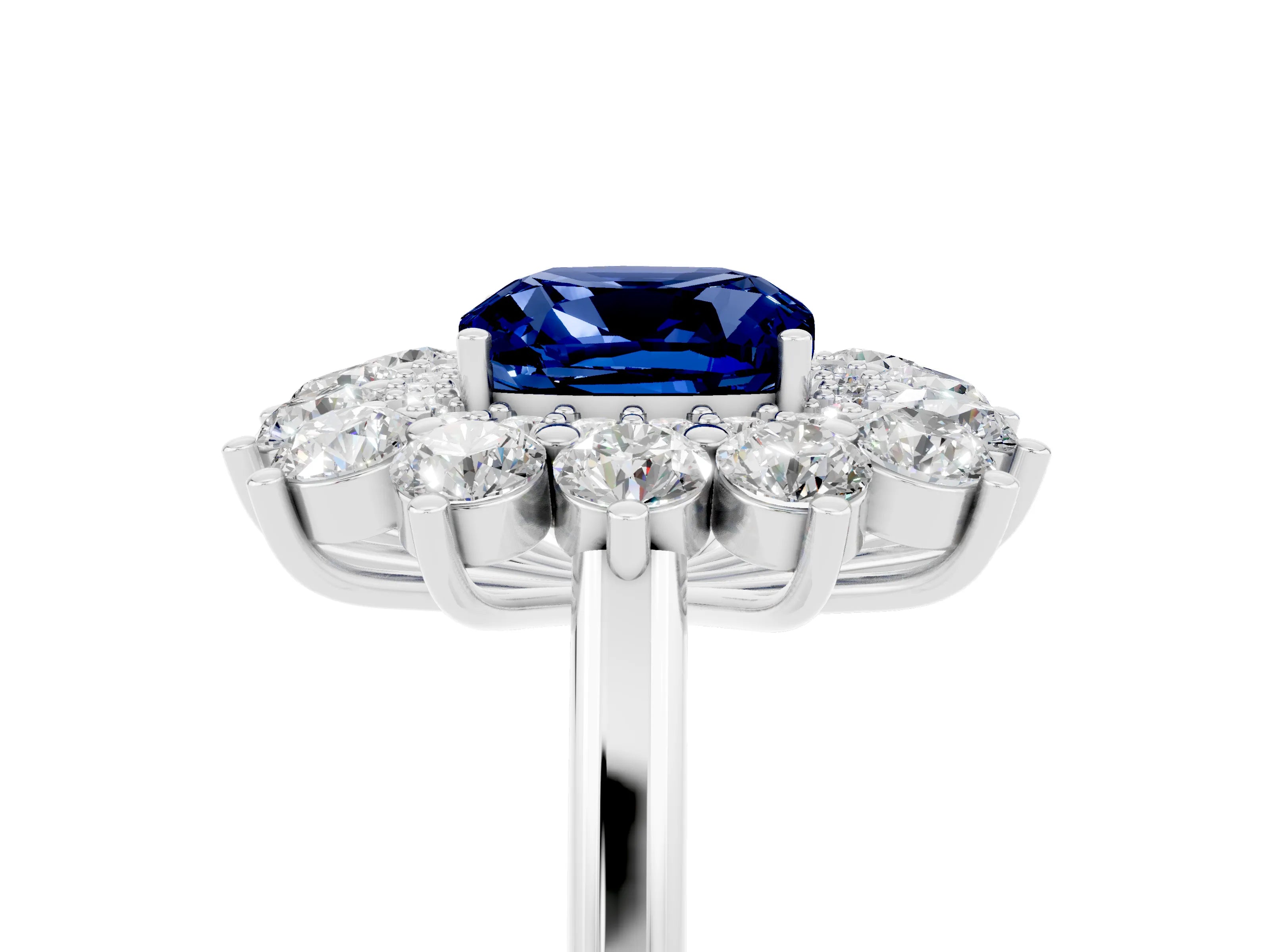 White gold Cushion Cut Halo Cluster Diamond Ring with Pave Band and Four-Prong Setting_5