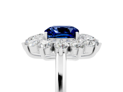 White gold Cushion Cut Halo Cluster Diamond Ring with Pave Band and Four-Prong Setting_5