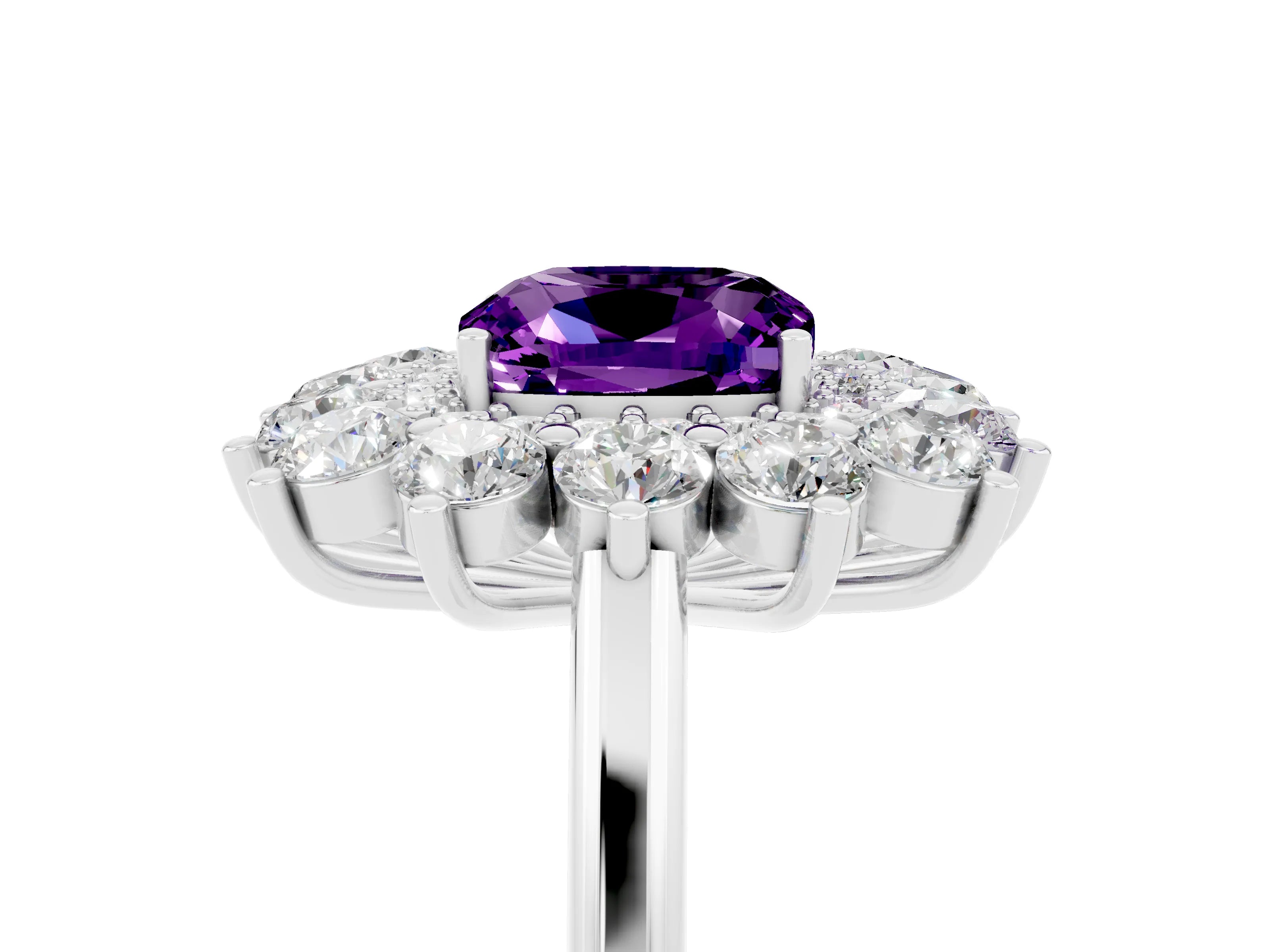 White gold Cushion Cut Halo Cluster Diamond Ring with Pave Band and Four-Prong Setting_5