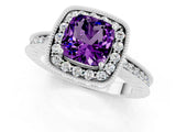 White gold Cushion Cut Halo Diamond Engagement Ring with Milgrain Pave Band and Four-Prong Setting_1