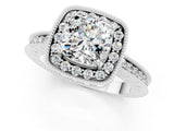 White gold Cushion Cut Halo Diamond Engagement Ring with Milgrain Pave Band and Four-Prong Setting_1
