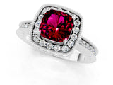 White gold Cushion Cut Halo Diamond Engagement Ring with Milgrain Pave Band and Four-Prong Setting_1