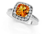 White gold Cushion Cut Halo Diamond Engagement Ring with Milgrain Pave Band and Four-Prong Setting_1