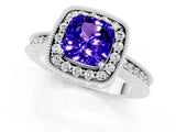 White gold Cushion Cut Halo Diamond Engagement Ring with Milgrain Pave Band and Four-Prong Setting_1
