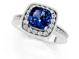 White gold Cushion Cut Halo Diamond Engagement Ring with Milgrain Pave Band and Four-Prong Setting_1