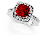 White gold Cushion Cut Halo Diamond Engagement Ring with Milgrain Pave Band and Four-Prong Setting_1