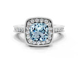 White gold Cushion Cut Halo Diamond Engagement Ring with Milgrain Pave Band and Four-Prong Setting_21