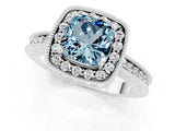 White gold Cushion Cut Halo Diamond Engagement Ring with Milgrain Pave Band and Four-Prong Setting_22