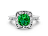 White gold Cushion Cut Halo Diamond Engagement Ring with Milgrain Pave Band and Four-Prong Setting_24
