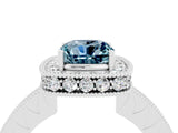 White gold Cushion Cut Halo Diamond Engagement Ring with Milgrain Pave Band and Four-Prong Setting_25