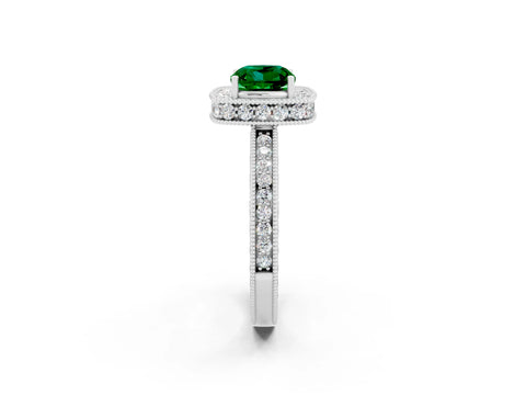 White gold Cushion Cut Halo Diamond Engagement Ring with Milgrain Pave Band and Four-Prong Setting_26