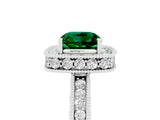 White gold Cushion Cut Halo Diamond Engagement Ring with Milgrain Pave Band and Four-Prong Setting_29