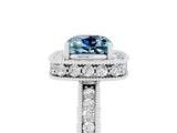 White gold Cushion Cut Halo Diamond Engagement Ring with Milgrain Pave Band and Four-Prong Setting_29
