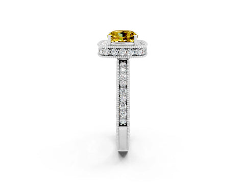 White gold Cushion Cut Halo Diamond Engagement Ring with Milgrain Pave Band and Four-Prong Setting_2