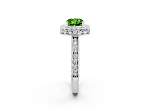 White gold Cushion Cut Halo Diamond Engagement Ring with Milgrain Pave Band and Four-Prong Setting_2