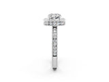 White gold Cushion Cut Halo Diamond Engagement Ring with Milgrain Pave Band and Four-Prong Setting_2