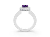 White gold Cushion Cut Halo Diamond Engagement Ring with Milgrain Pave Band and Four-Prong Setting_3
