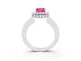 White gold Cushion Cut Halo Diamond Engagement Ring with Milgrain Pave Band and Four-Prong Setting_3