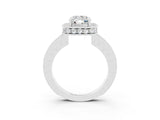 White gold Cushion Cut Halo Diamond Engagement Ring with Milgrain Pave Band and Four-Prong Setting_3