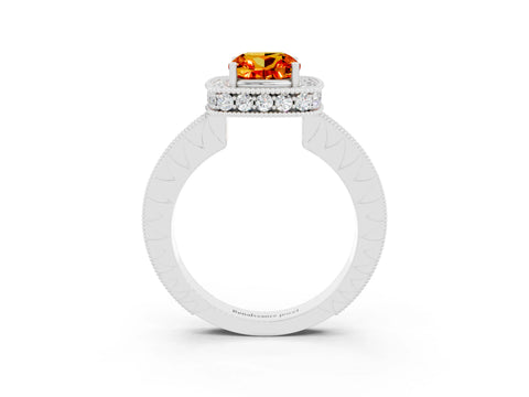 White gold Cushion Cut Halo Diamond Engagement Ring with Milgrain Pave Band and Four-Prong Setting_3