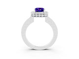 White gold Cushion Cut Halo Diamond Engagement Ring with Milgrain Pave Band and Four-Prong Setting_3