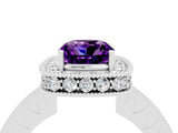 White gold Cushion Cut Halo Diamond Engagement Ring with Milgrain Pave Band and Four-Prong Setting_4