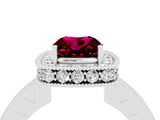 White gold Cushion Cut Halo Diamond Engagement Ring with Milgrain Pave Band and Four-Prong Setting_4