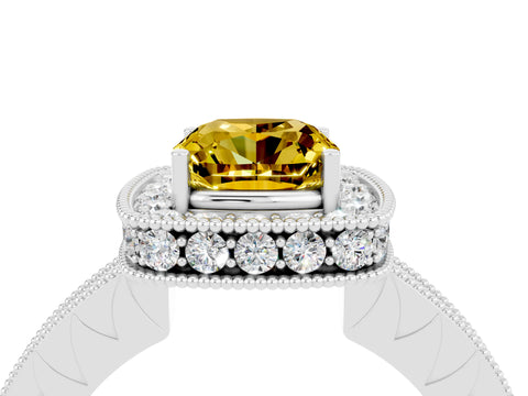 White gold Cushion Cut Halo Diamond Engagement Ring with Milgrain Pave Band and Four-Prong Setting_4