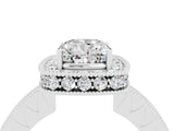 White gold Cushion Cut Halo Diamond Engagement Ring with Milgrain Pave Band and Four-Prong Setting_4