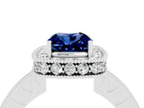 White gold Cushion Cut Halo Diamond Engagement Ring with Milgrain Pave Band and Four-Prong Setting_4