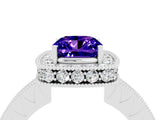 White gold Cushion Cut Halo Diamond Engagement Ring with Milgrain Pave Band and Four-Prong Setting_4