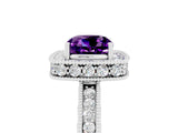 White gold Cushion Cut Halo Diamond Engagement Ring with Milgrain Pave Band and Four-Prong Setting_5