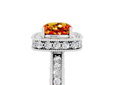 White gold Cushion Cut Halo Diamond Engagement Ring with Milgrain Pave Band and Four-Prong Setting_5