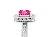 White gold Cushion Cut Halo Diamond Engagement Ring with Milgrain Pave Band and Four-Prong Setting_5