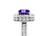White gold Cushion Cut Halo Diamond Engagement Ring with Milgrain Pave Band and Four-Prong Setting_5