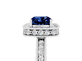 White gold Cushion Cut Halo Diamond Engagement Ring with Milgrain Pave Band and Four-Prong Setting_5