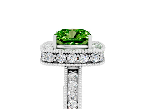 White gold Cushion Cut Halo Diamond Engagement Ring with Milgrain Pave Band and Four-Prong Setting_5