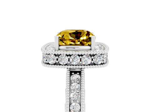 White gold Cushion Cut Halo Diamond Engagement Ring with Milgrain Pave Band and Four-Prong Setting_5