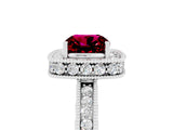 White gold Cushion Cut Halo Diamond Engagement Ring with Milgrain Pave Band and Four-Prong Setting_5