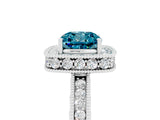 White gold Cushion Cut Halo Diamond Engagement Ring with Milgrain Pave Band and Four-Prong Setting_5