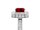 White gold Cushion Cut Halo Diamond Engagement Ring with Milgrain Pave Band and Four-Prong Setting_5