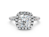 White gold Cushion Cut Halo Diamond Engagement Ring with Pave Band and Four-Prong Setting_42