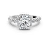 White gold Cushion Cut Halo Diamond Engagement Ring with Pave Band and Four-Prong Setting_57
