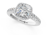 White gold Cushion Cut Halo Diamond Engagement Ring with Pave Band and Four-Prong Setting_58